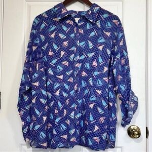 Talbots Woman 2X Nautical Sailboat Polka Dot Print Button Down Shirt